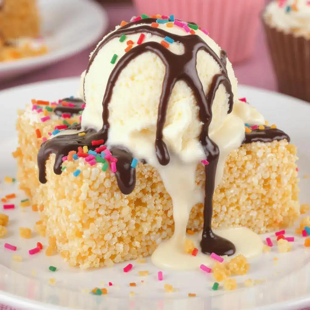 Rice Krispie Ice Cream served in a bowl with a spoon.