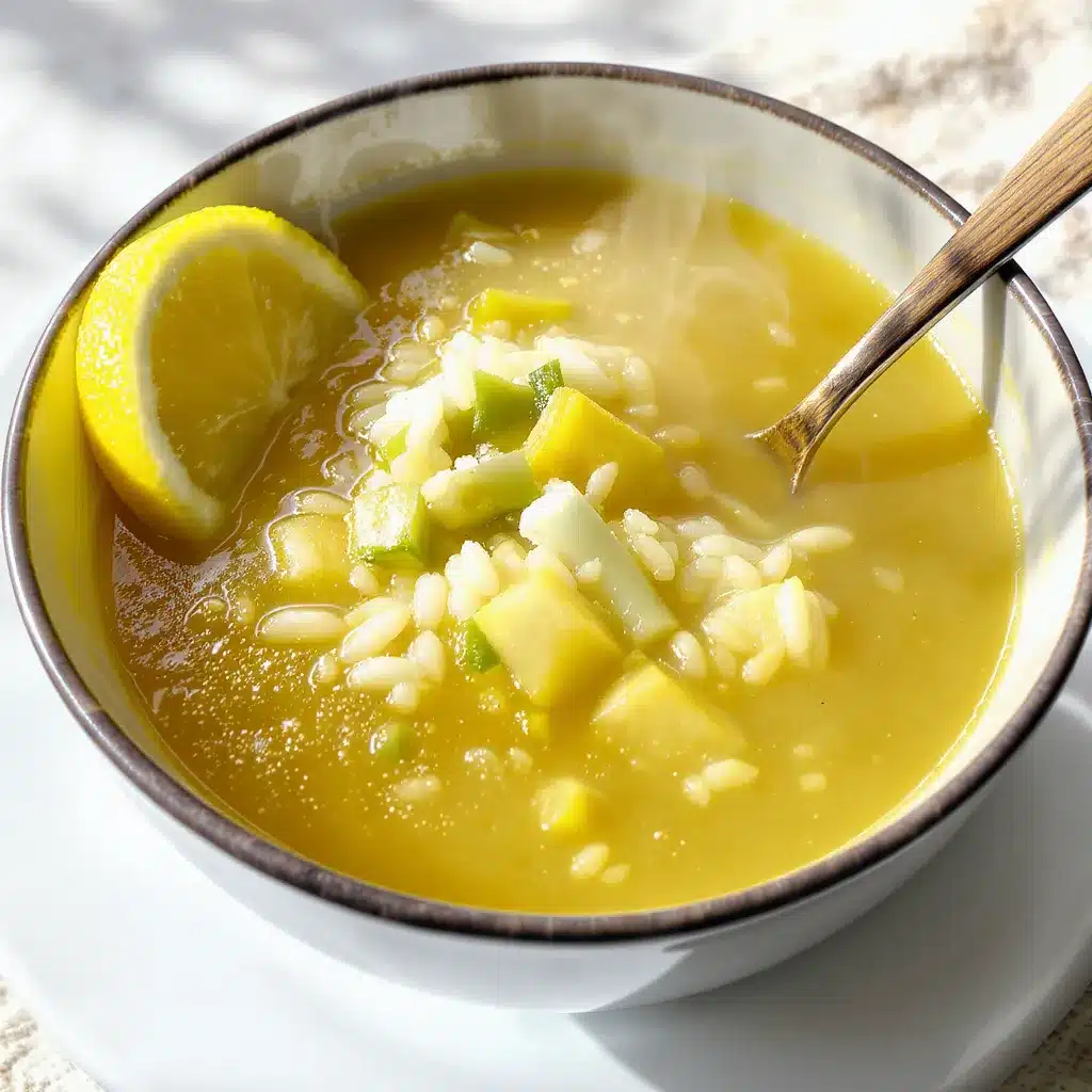 Greek Lemon Rice Soup (Avgolemono) served in a bowl