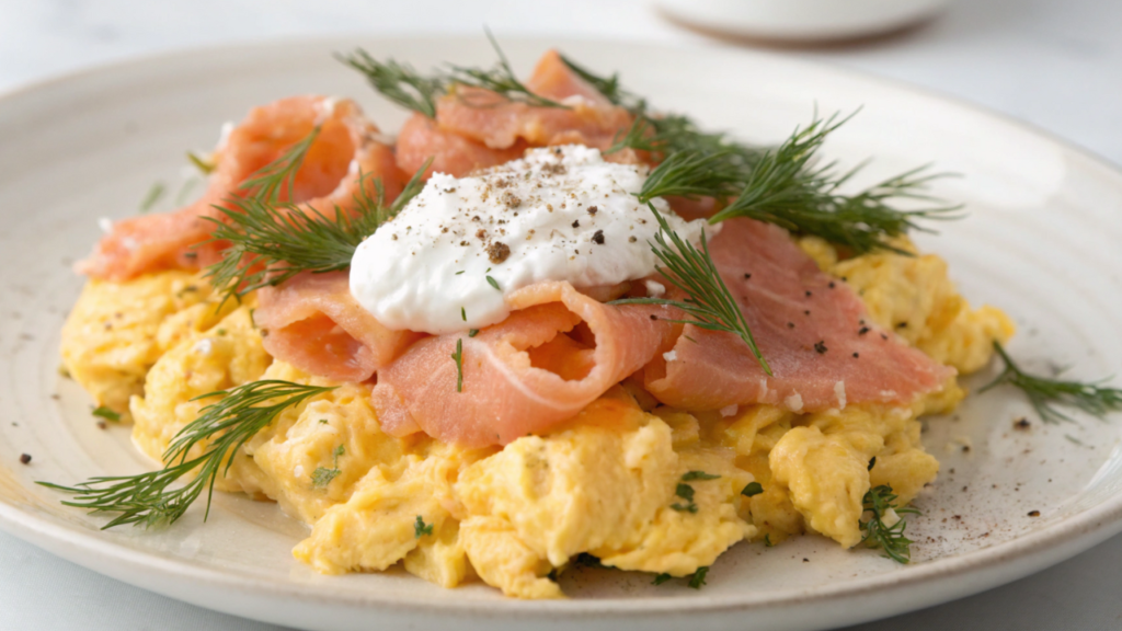 Scrambled Eggs with Smoked Trout and Crème Fraîche