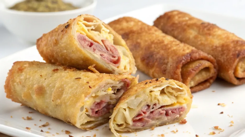 Savory Reuben Egg Rolls