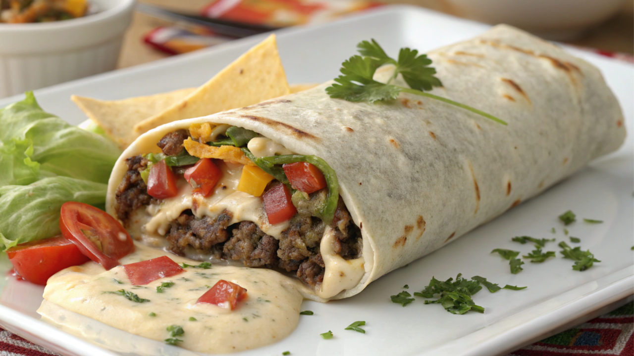 Cheesy Ground Beef Delight Wrap with Creamy Sauce