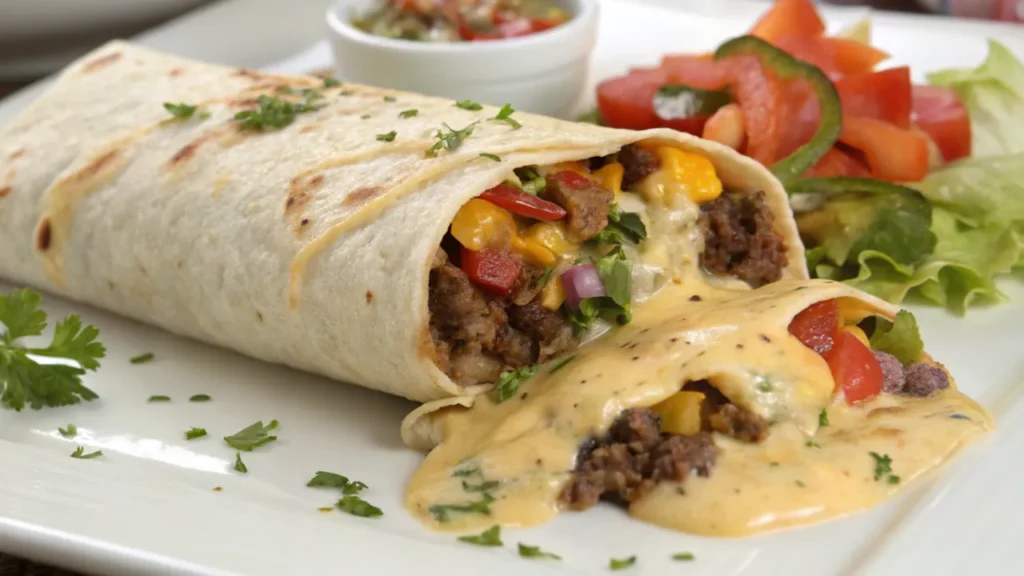 Cheesy Ground Beef Delight Wrap with Creamy Sauce