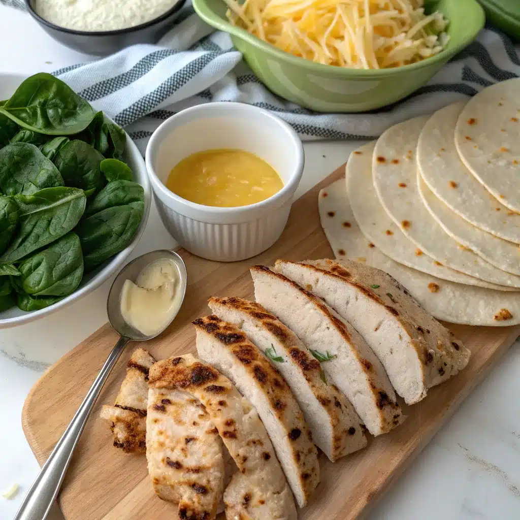 Cheesy Chicken & Spinach Wraps (2) Cheesy Chicken Spinach Wraps 2