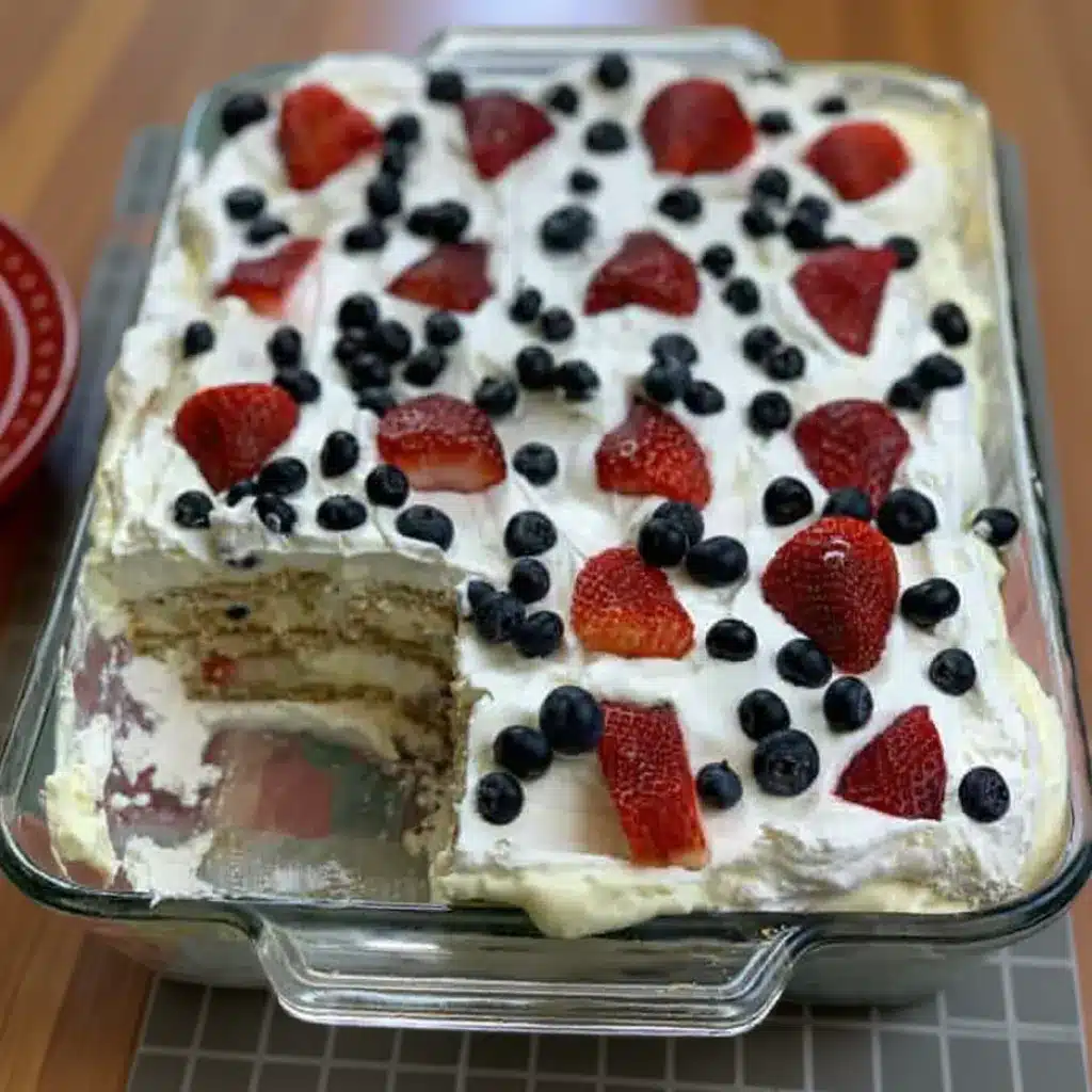 Fresh berries ready to be added to the Blueberry and Strawberry Icebox Cake.